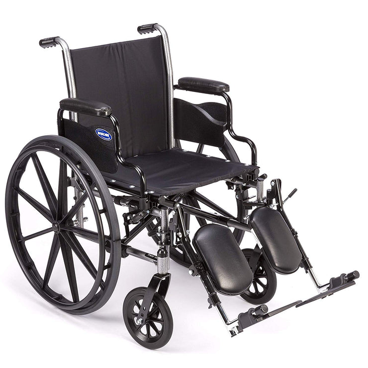 Black Wheelchair Made by Invacare for Rent in Austin with Footrests and Leg Pads